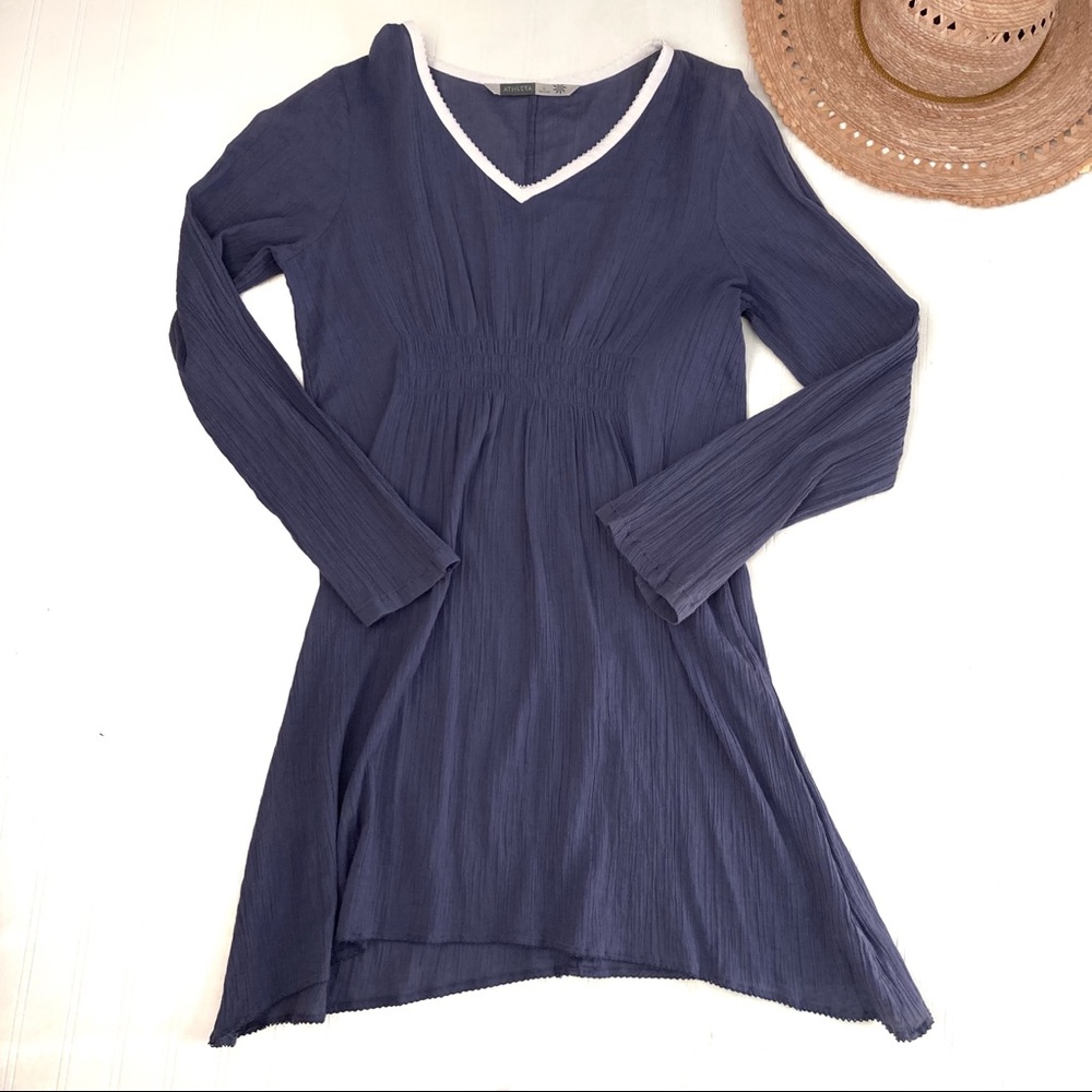 ATHLETA SWIM COVER UP CRINKLE SMOCKED